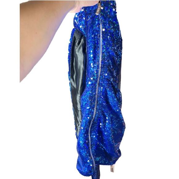 NWT House of CB London Gisele Blue Sequin Draped Strapless Mini Dress XS - Picture 5 of 13